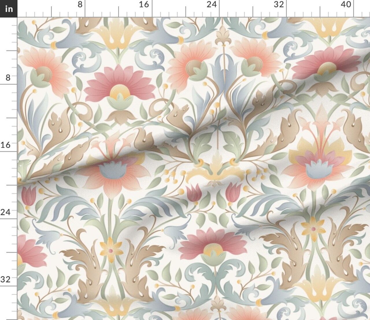Pink Floral Ornamental Italian Art And Craft Villa Large Scale Multicolor Botanical Meadow Wildflower Custom Printed Fabric by Spoonflower Various Fabrics by the Yard or Fat Quarter